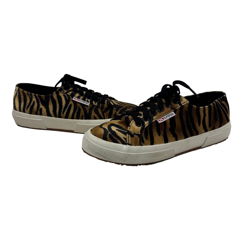 Superga Tiger Animal‎ Stripe Low Top Sneakers Brown Black Canvas Women's 8 Y2K